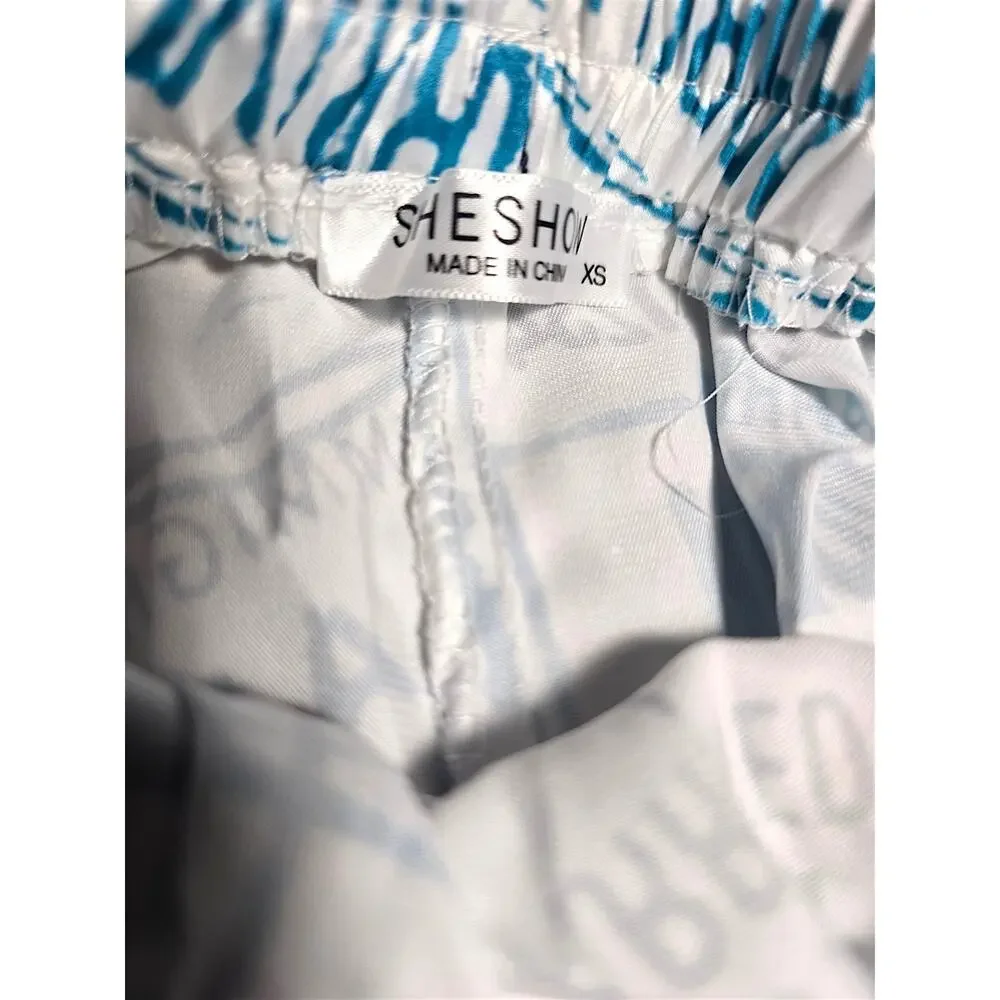 Passport Stamp Satin Pajama Shorts Set XS Travel Print Sheshow NWT